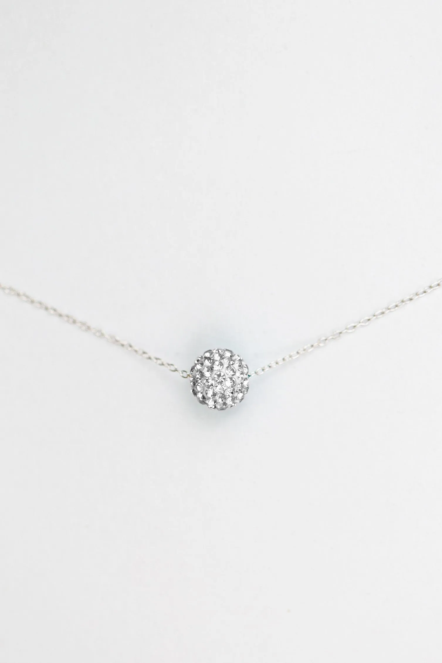 10mm Disco Ball Crystal Sterling Silver Necklace