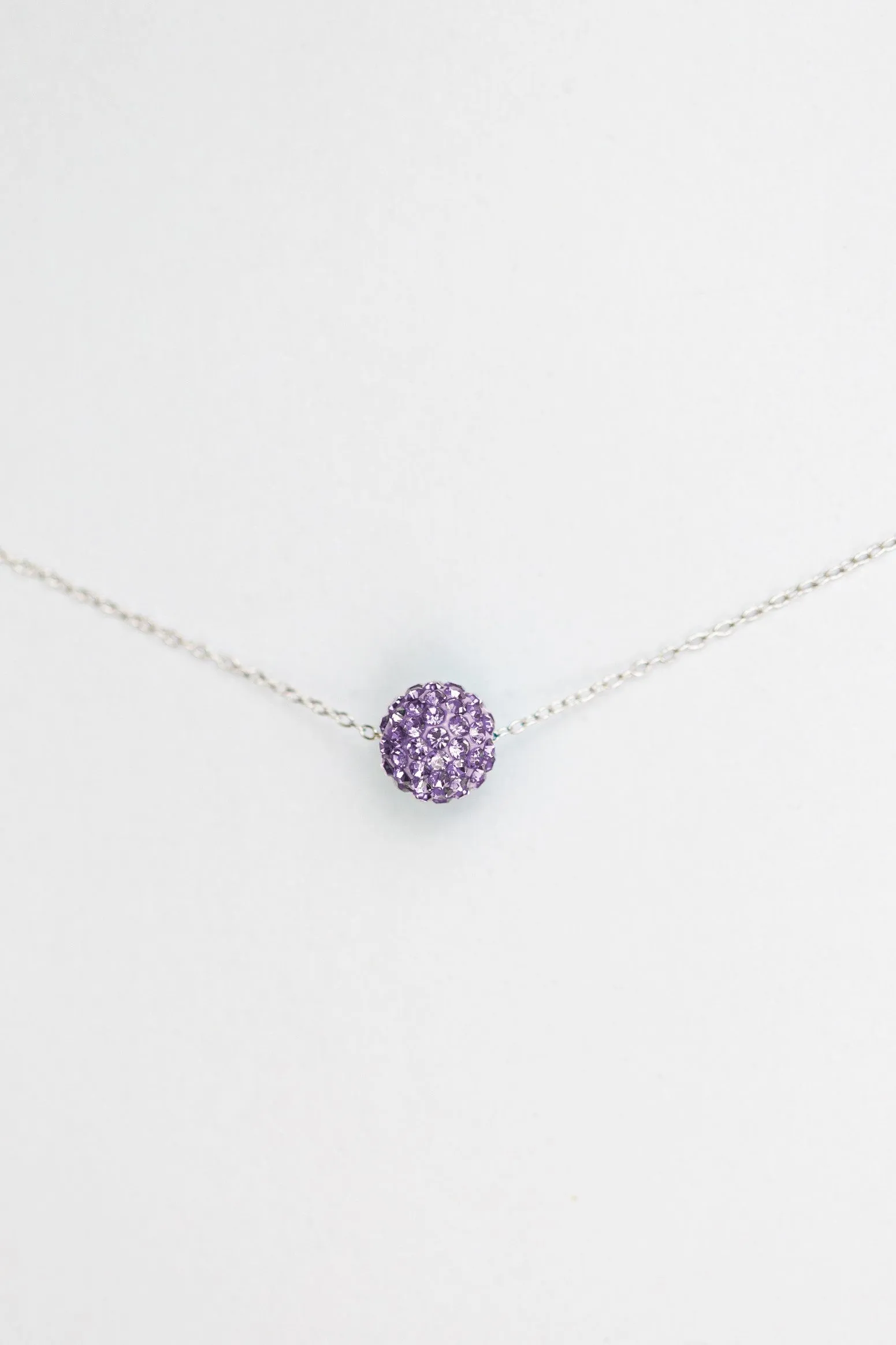 10mm Disco Ball Crystal Sterling Silver Necklace