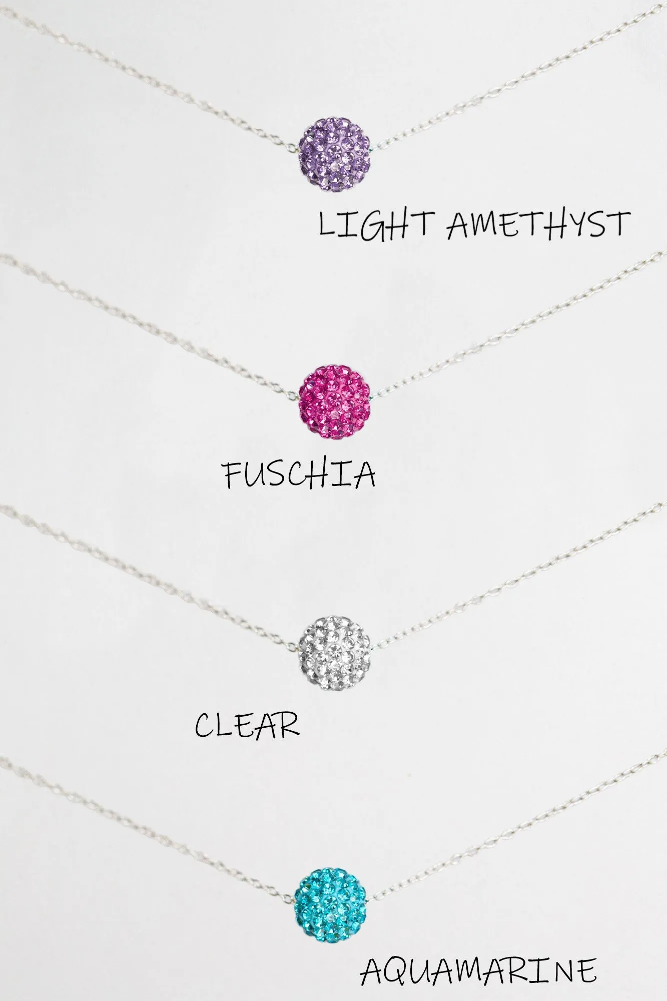 10mm Disco Ball Crystal Sterling Silver Necklace