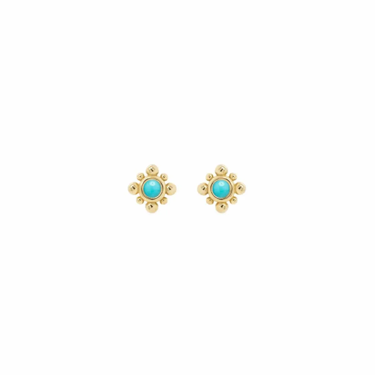 14K Gold Tiny Bead Turquoise Starburst Stud