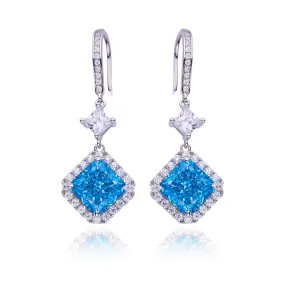 4.0Carat Square Blue Zircon Hook Earrings
