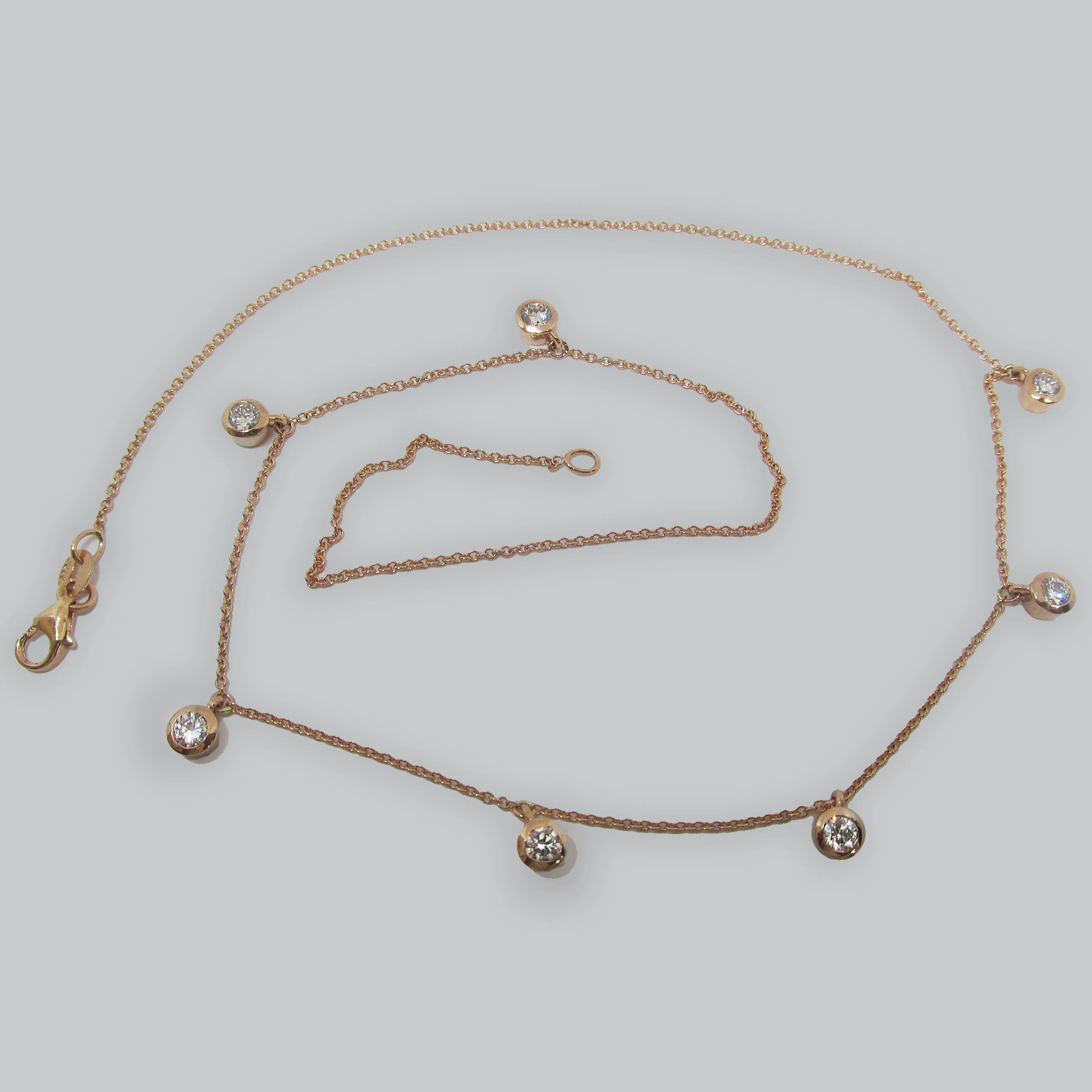 7 Hanging Diamond bezel station necklace 14K Rose Gold