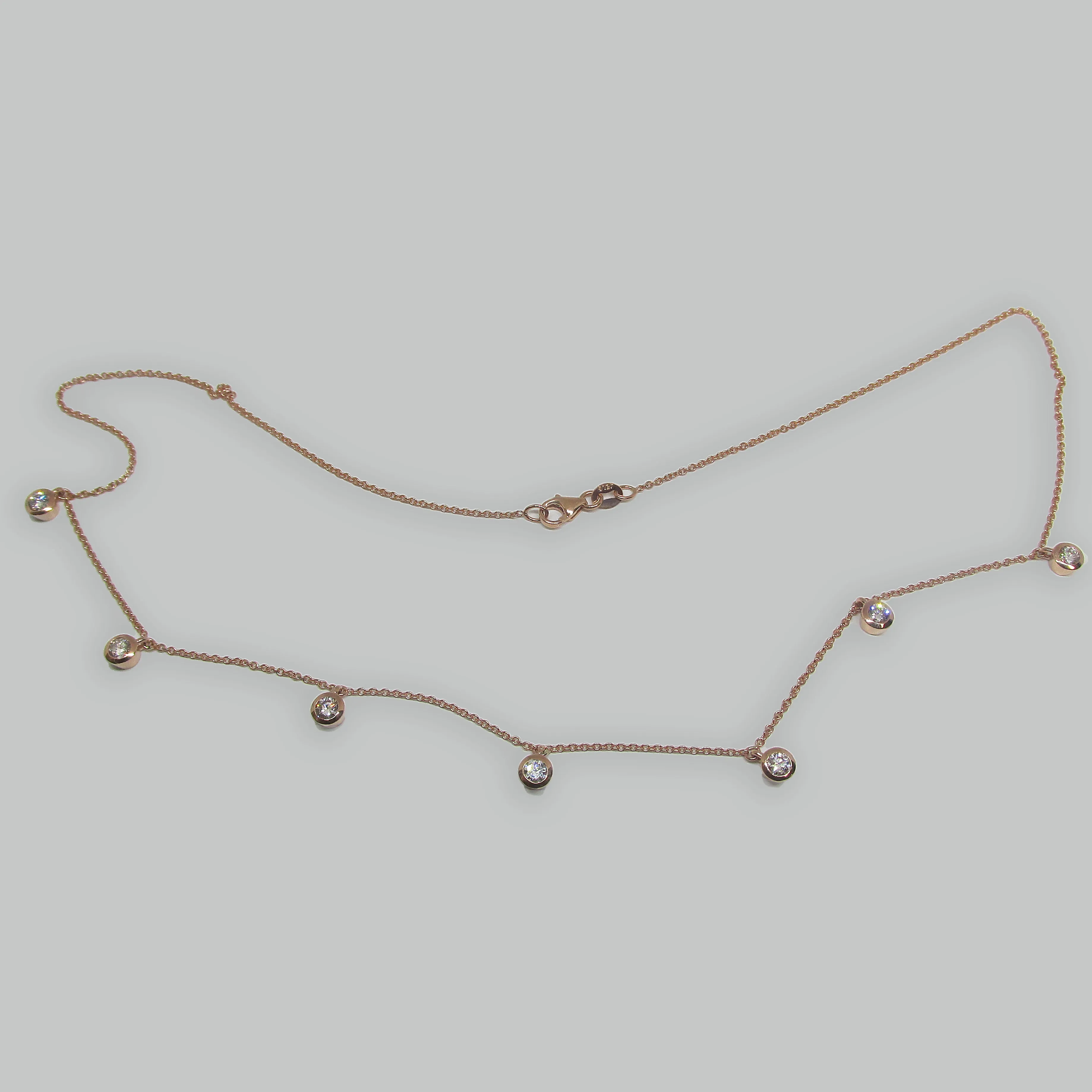 7 Hanging Diamond bezel station necklace 14K Rose Gold