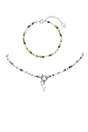 Amalfi Green Bead Set Silver