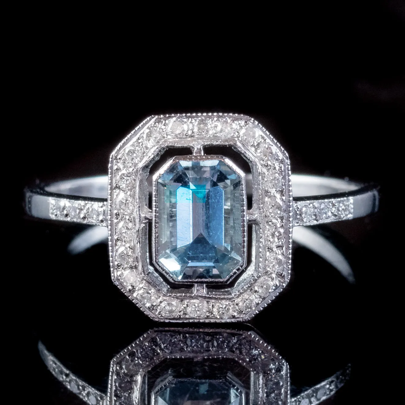 Aquamarine Diamond Cluster Ring Platinum 1.25ct Aqua