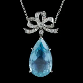Aquamarine Diamond Pendant Lavaliere Necklace Platinum 20Ct Pear Cut Aqua