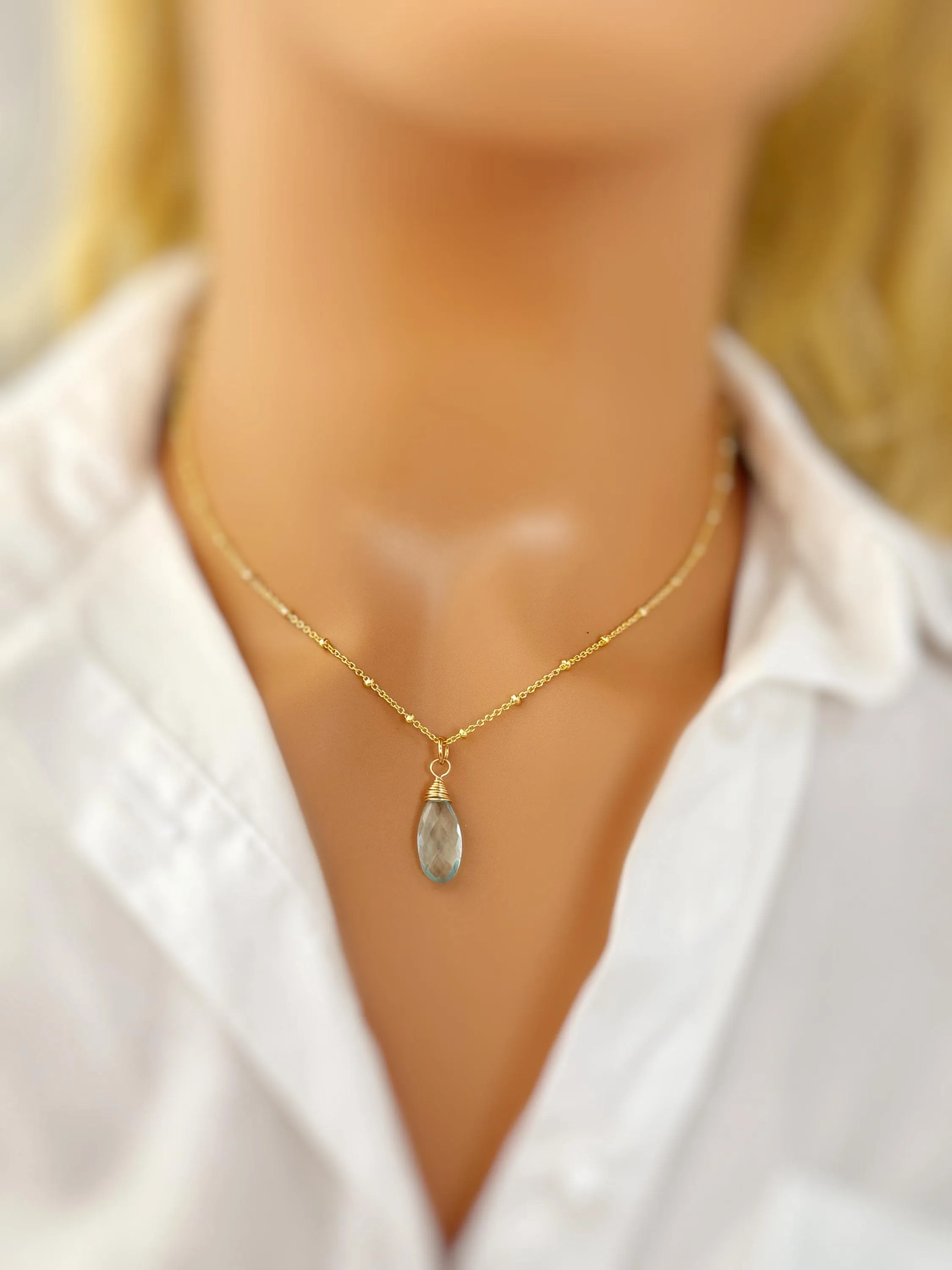 Aquamarine Necklace 14k Gold, Silver, Rose Gold