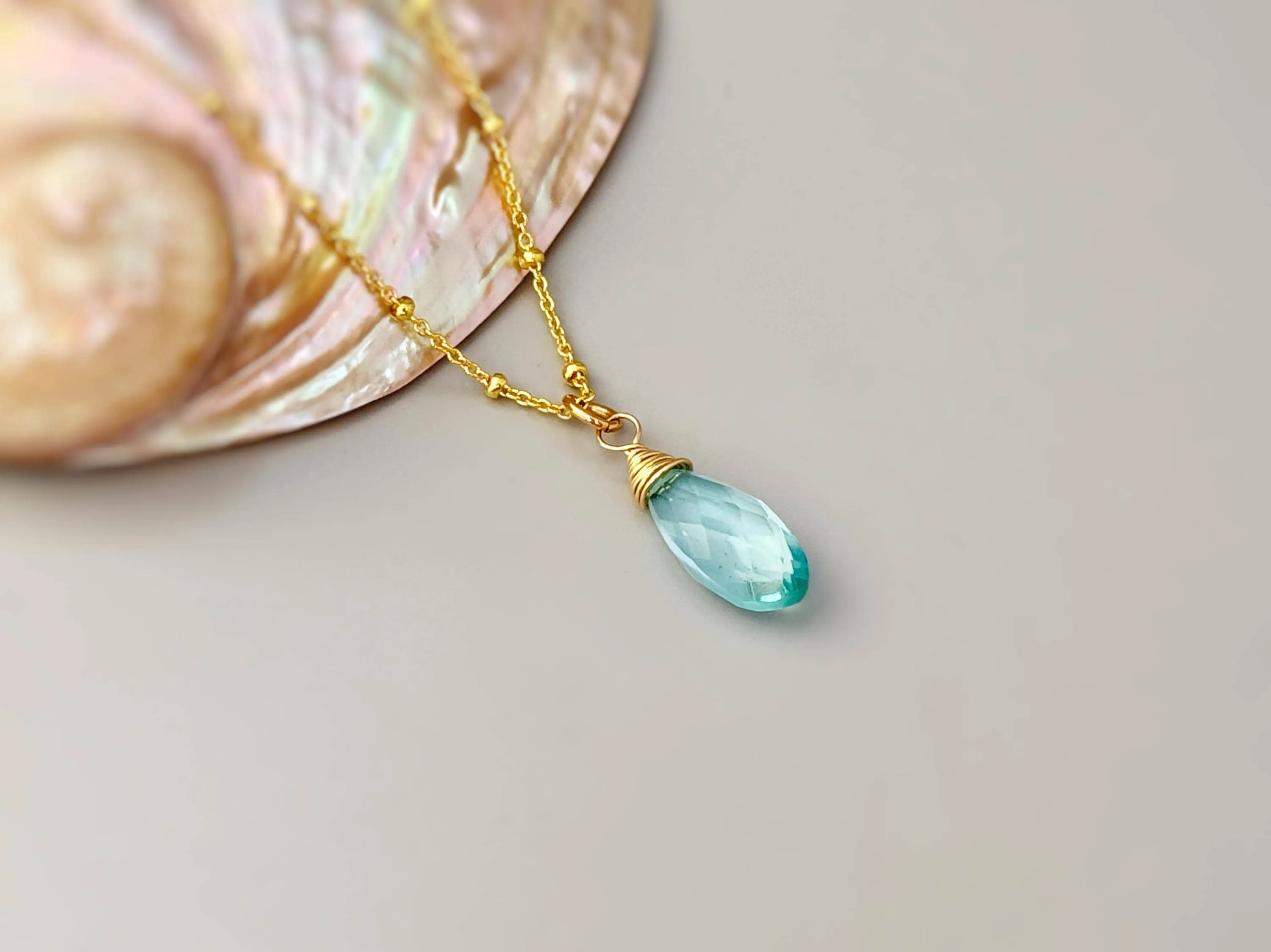 Aquamarine Necklace 14k Gold, Silver, Rose Gold