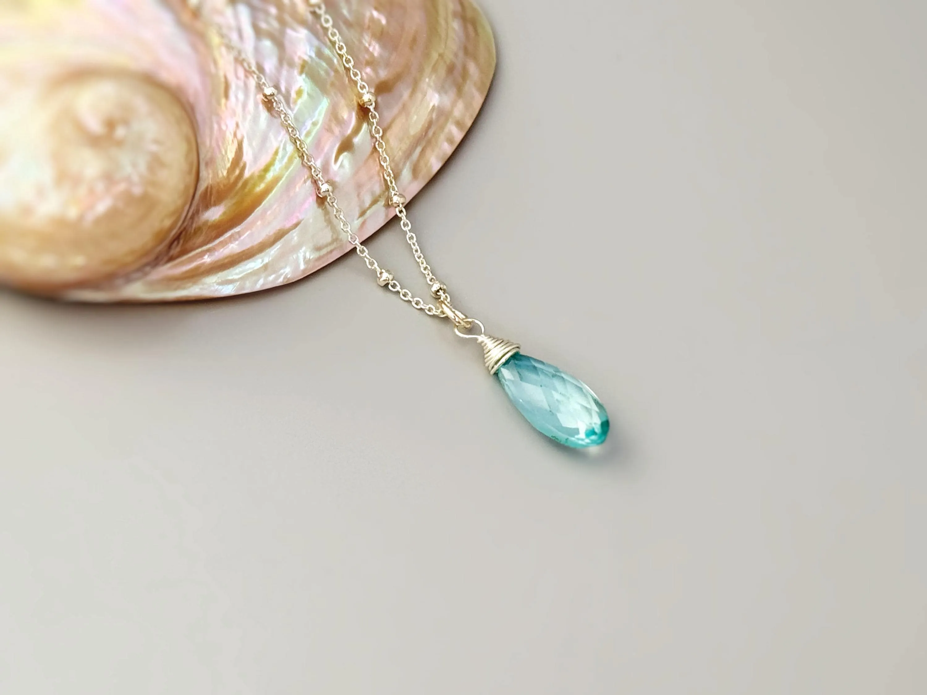 Aquamarine Necklace 14k Gold, Silver, Rose Gold