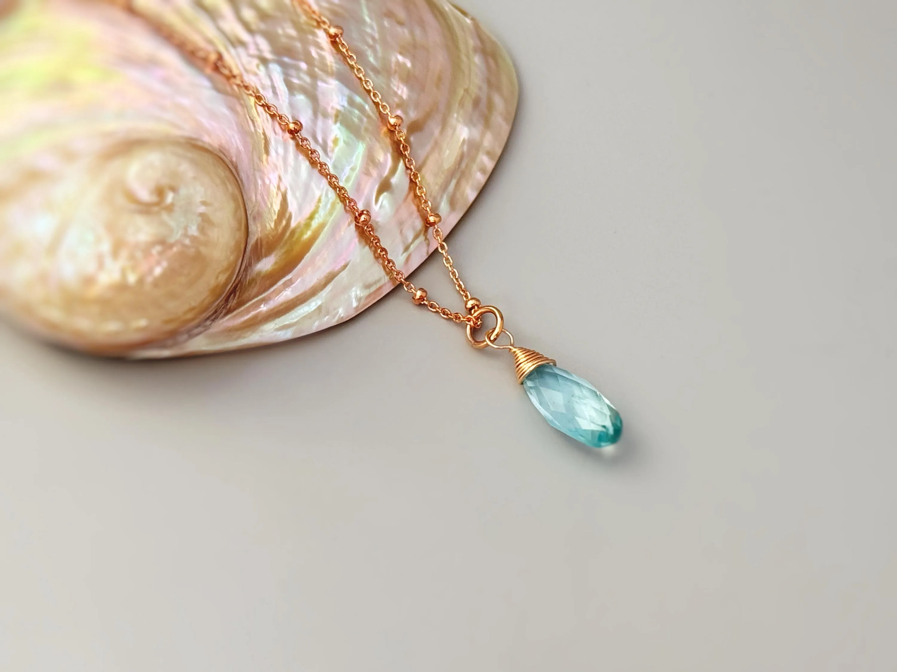 Aquamarine Necklace 14k Gold, Silver, Rose Gold