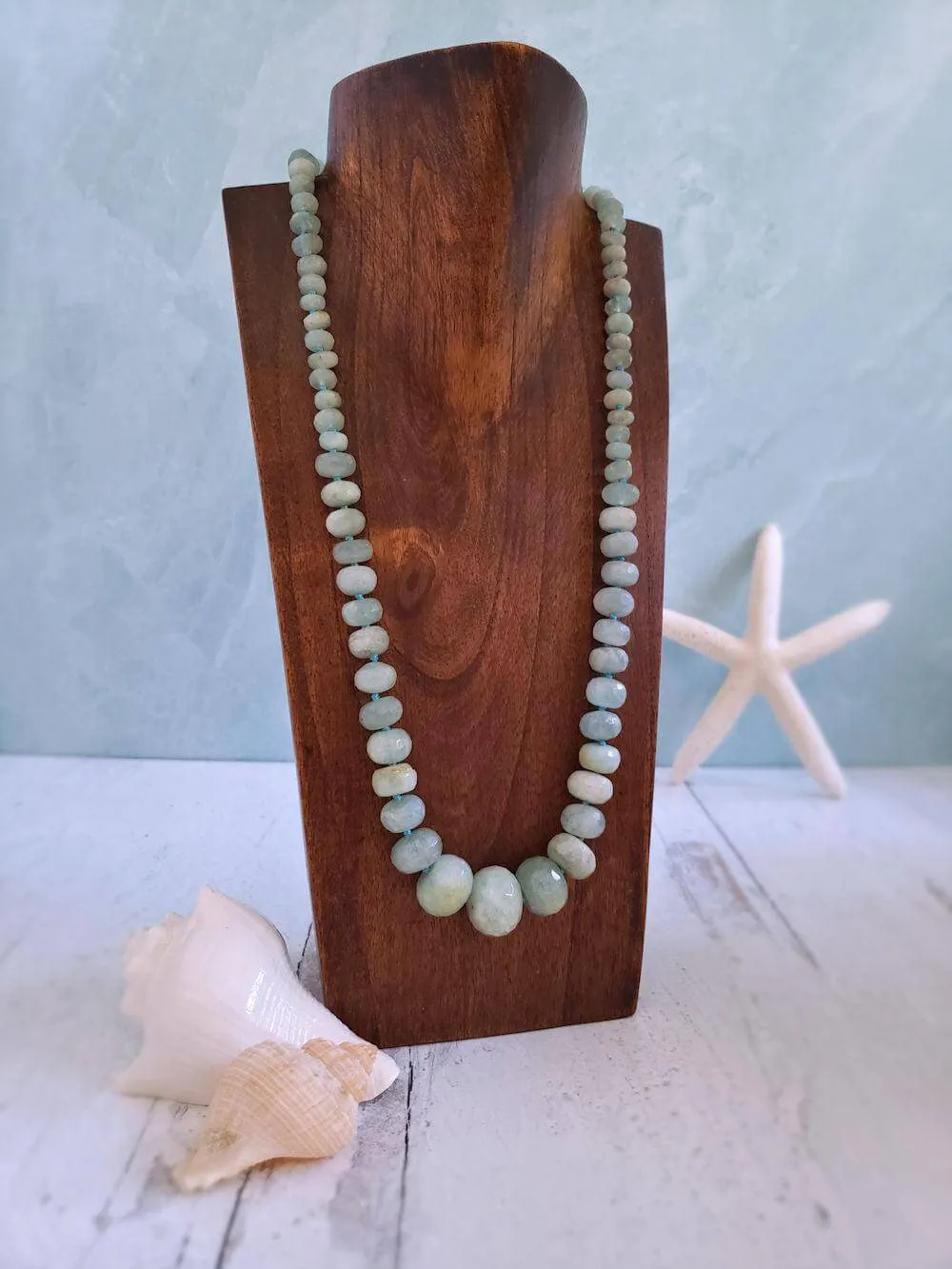 Aquamarine Necklace - Graduated Rondelles