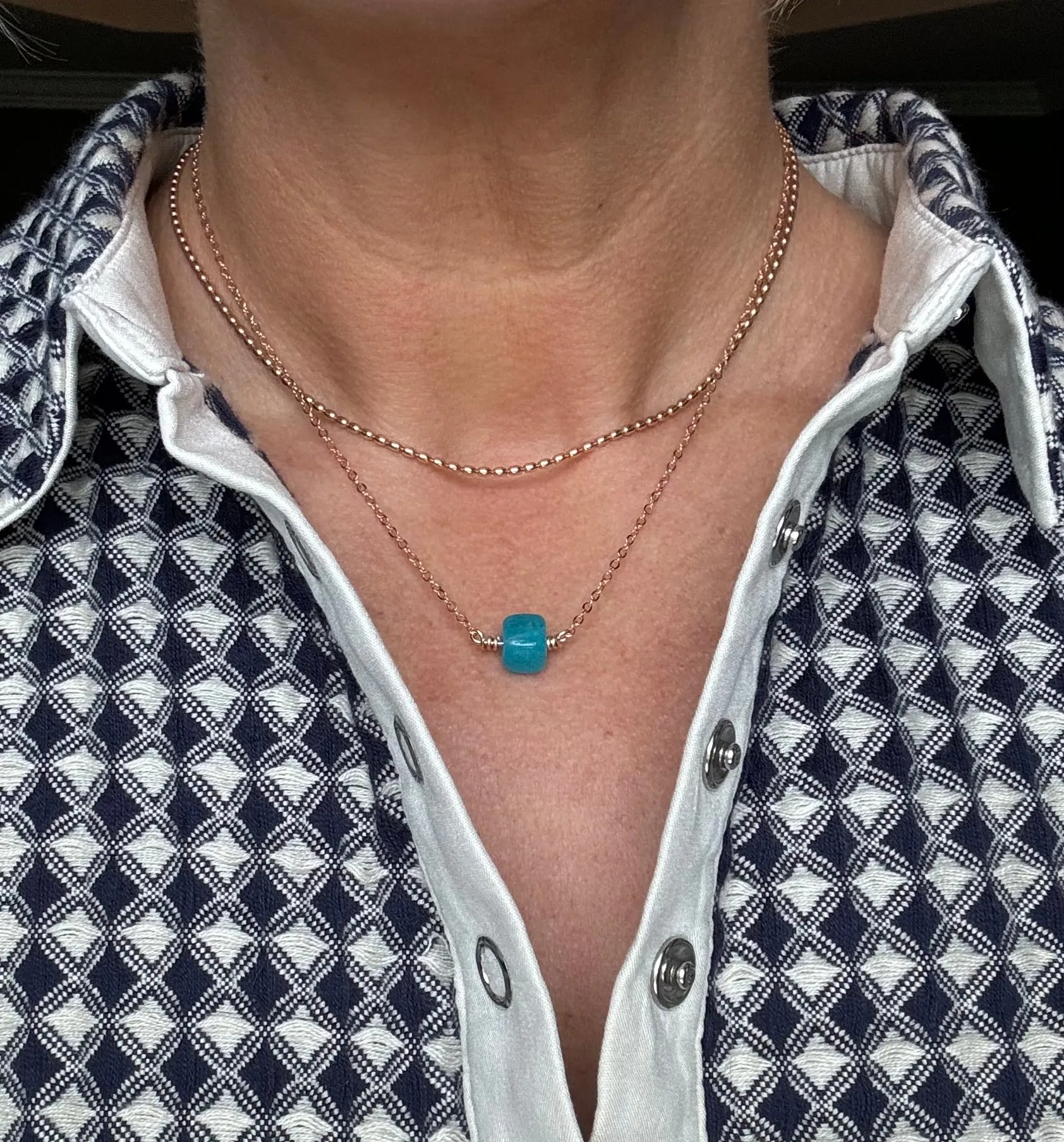 Aquamarine Tourmaline and Gold Plated Necklace
