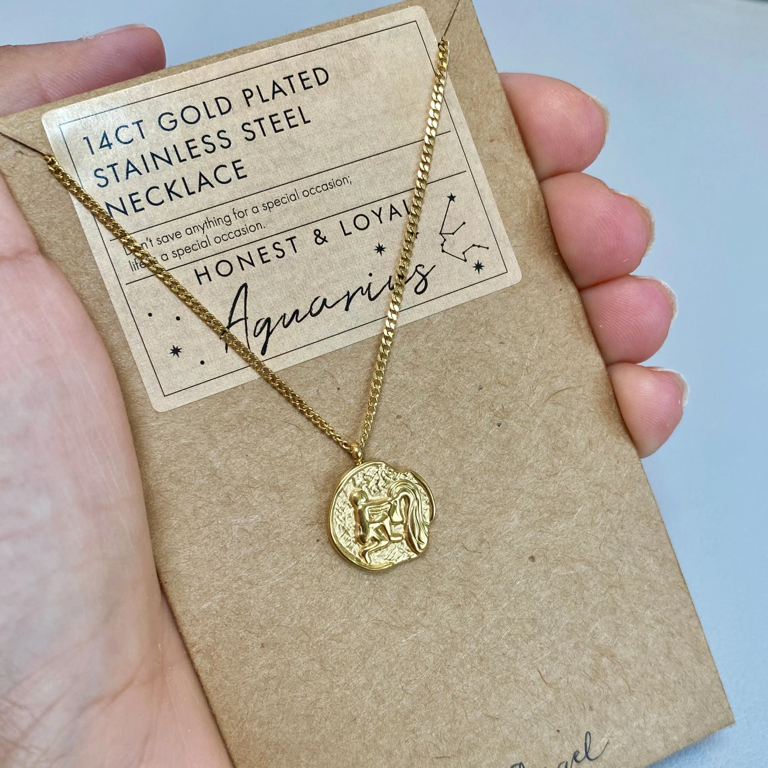 Aquarius Star Sign Gold Pendant Necklace