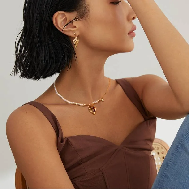 Asymmetrical Heart Charm Earrings-Gold Vermeil