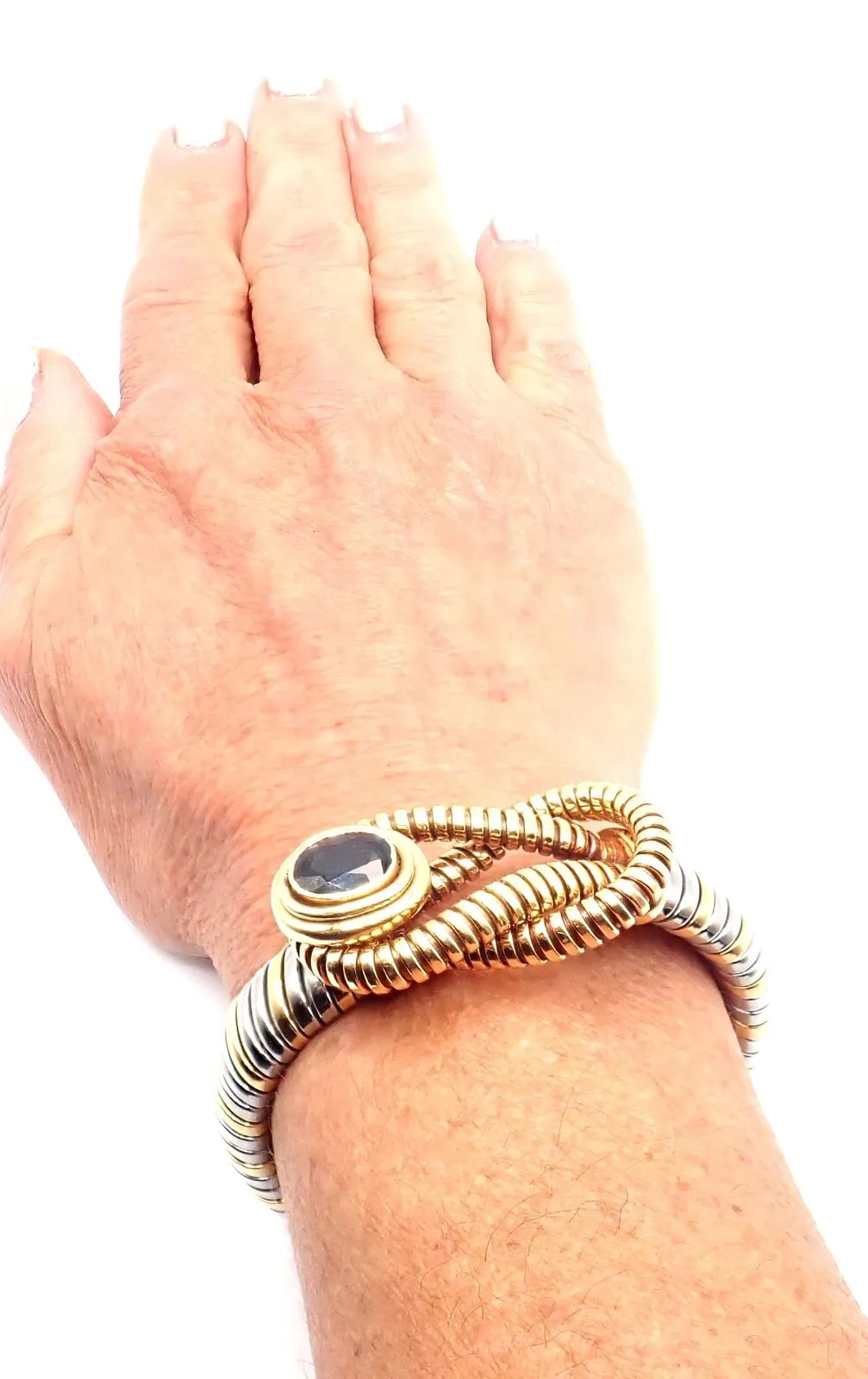 Authentic Cartier Hercules Knot 18k Yellow Gold Steel London Blue Topaz Bracelet