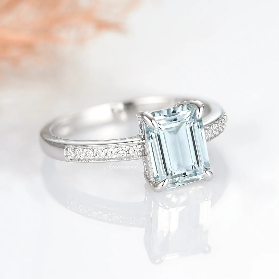 Ava Emerald Cut Aquamarine Ring- 925 Sterling Silver