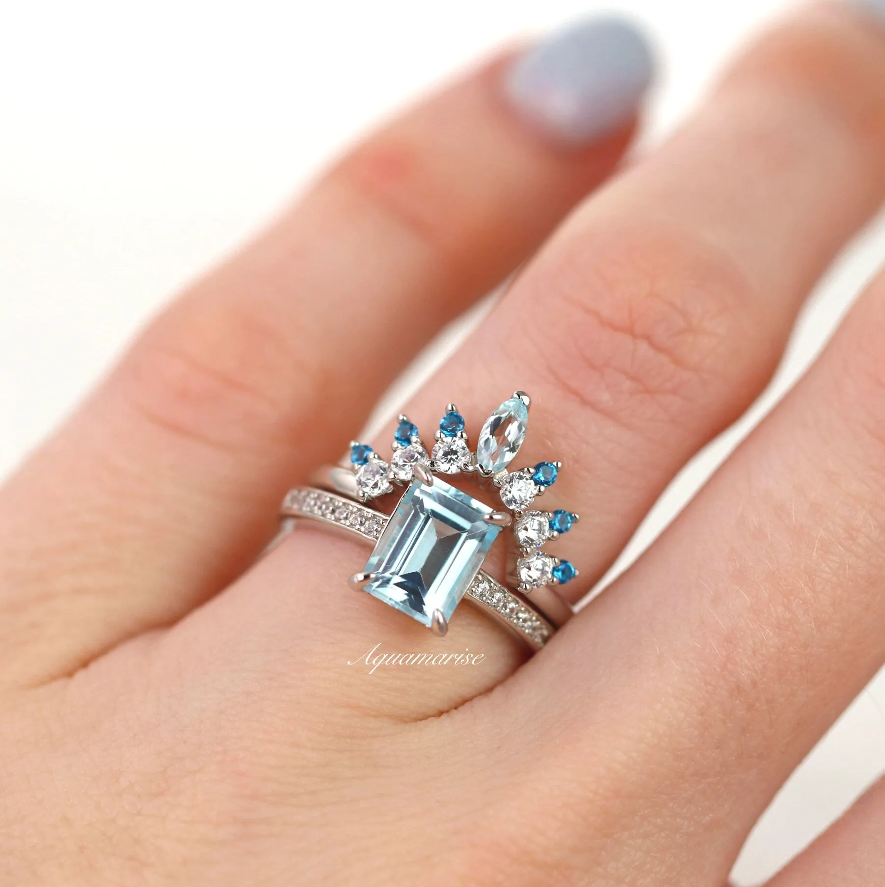 Ava Emerald Cut Aquamarine Ring- 925 Sterling Silver