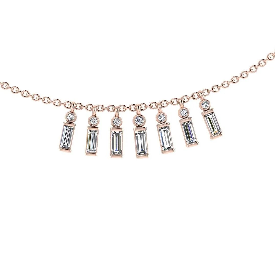 Baguette and Round Diamond Necklace 14K Gold