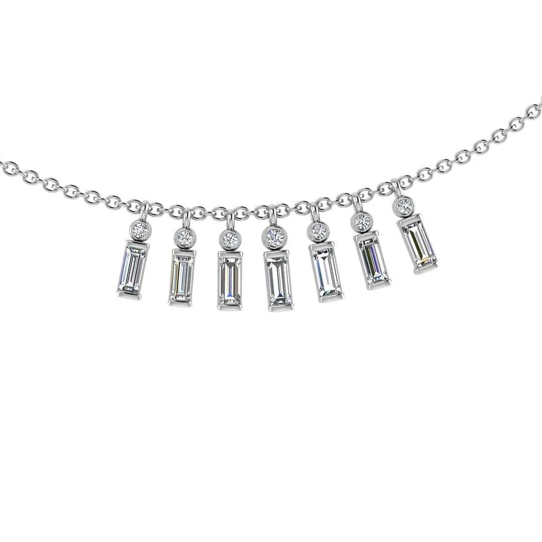 Baguette and Round Diamond Necklace 14K Gold