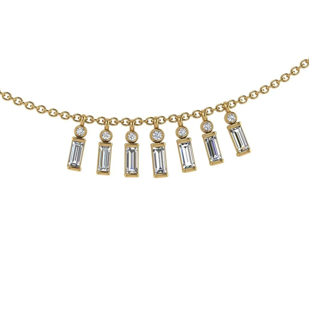 Baguette and Round Diamond Necklace 14K Gold