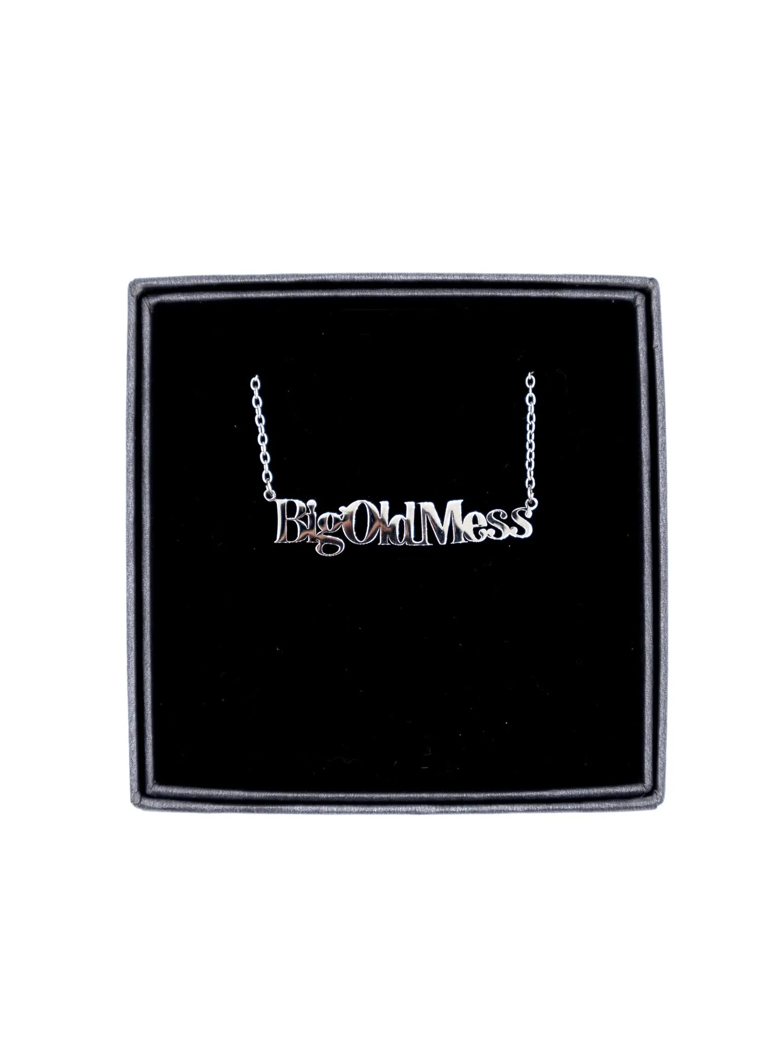 Big Old Mess Word Necklace- Silver