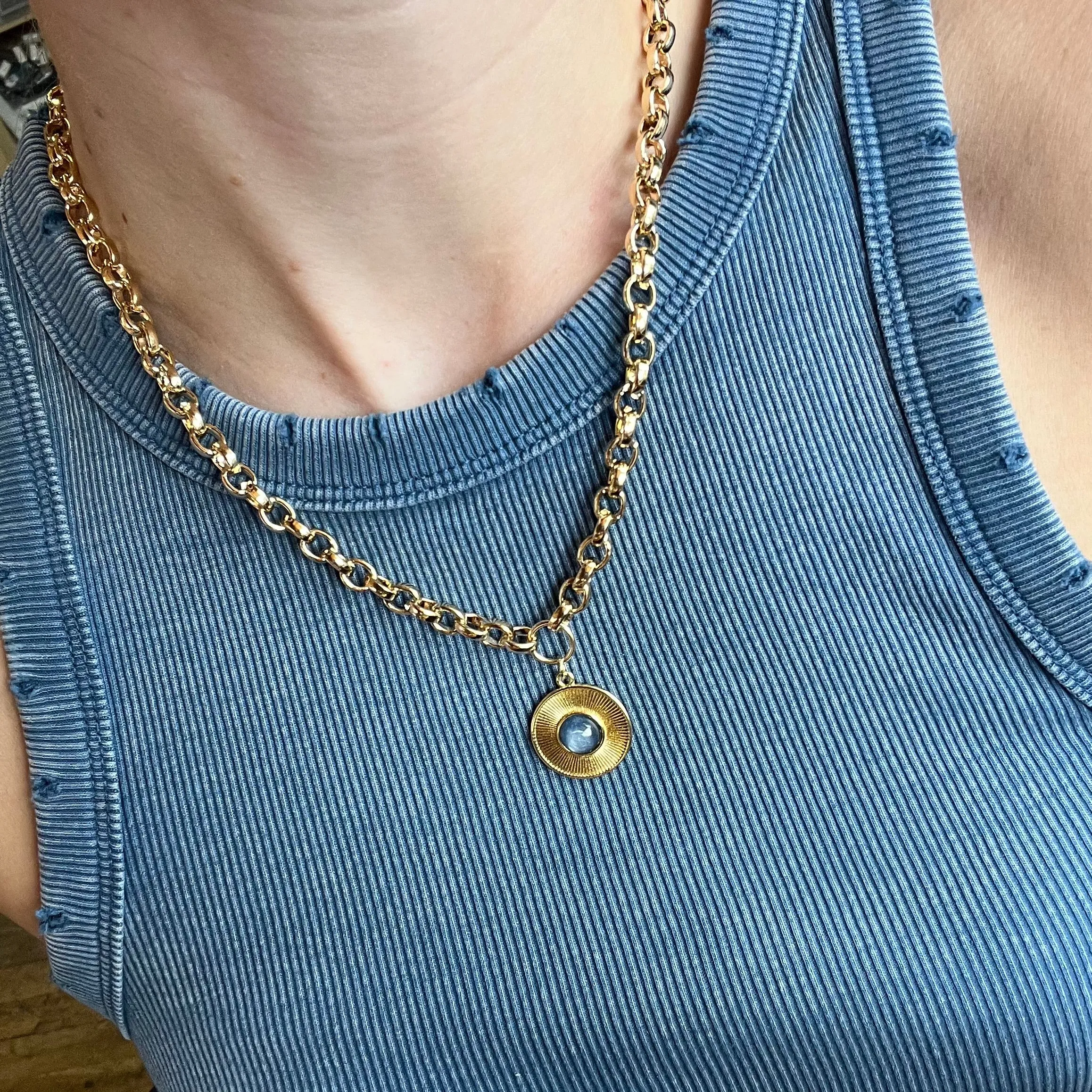 Blue Tiger Eye Sunburst Necklace