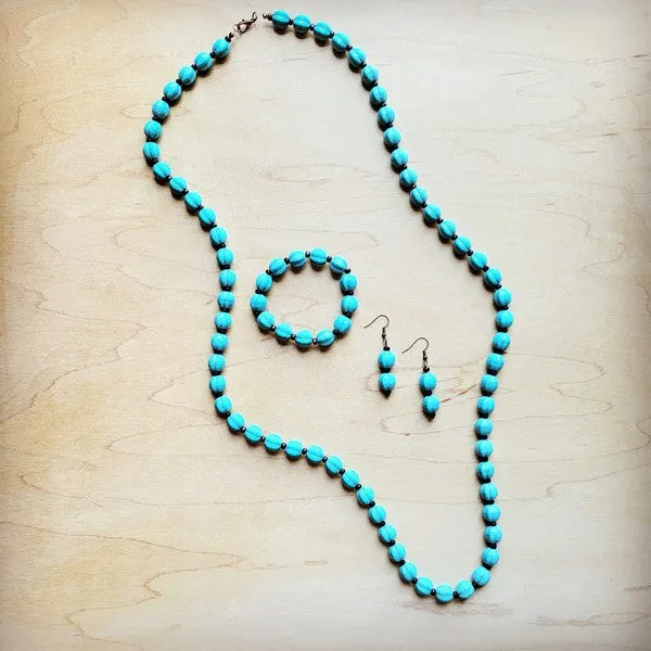 Blue Turquoise Melon Bead Earrings - The Jewelry Junkie