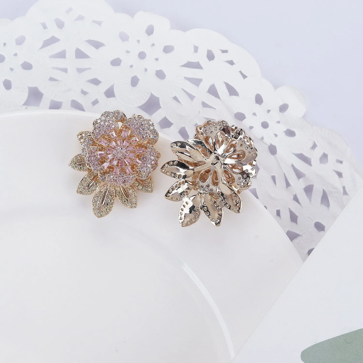 Cubic Zircon CZ Flower Earrings for Wedding, Crystals Earring for Bride, Women Girl Birthday Party Jewelry CE11361