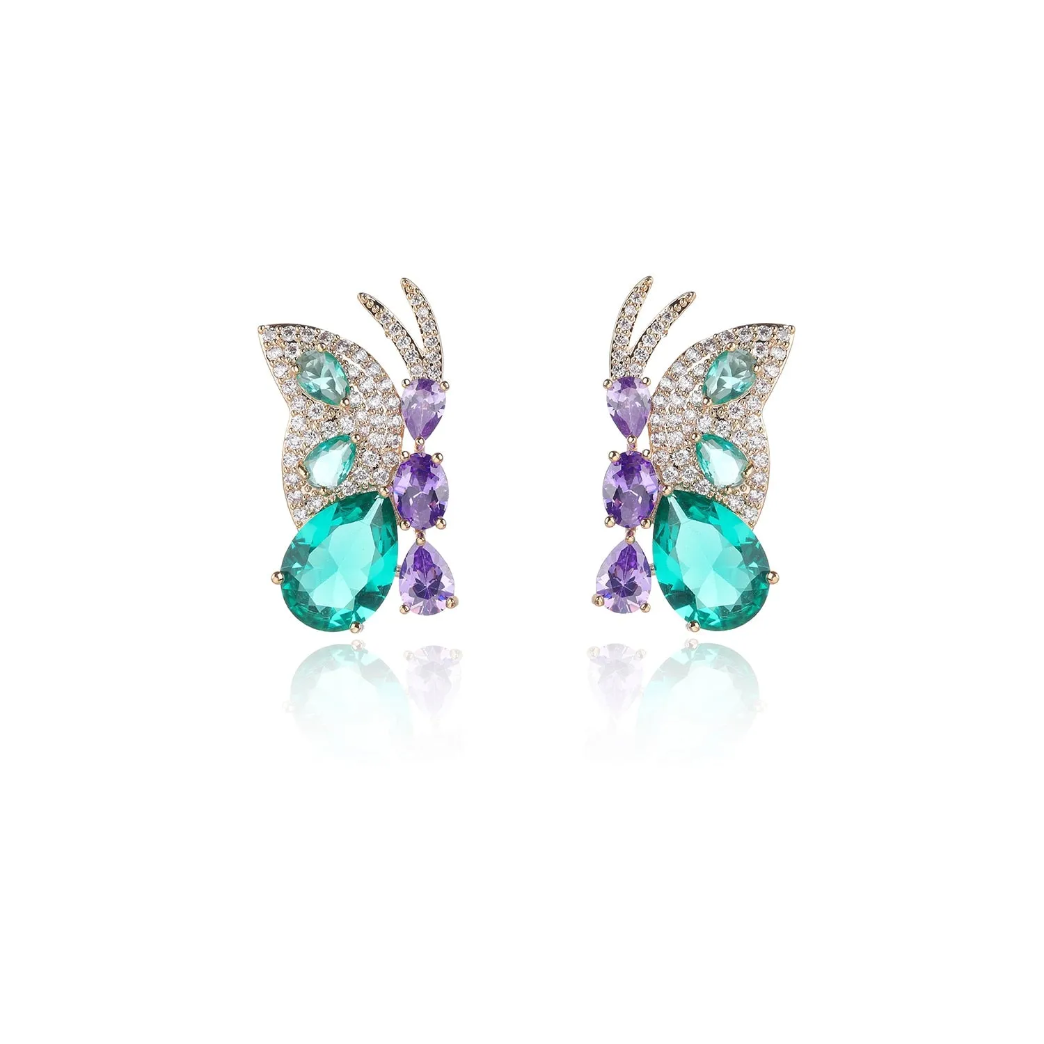 Cute Cubic Zircon Butterfly Earrings for Wedding, Crystals Stud Earring for Bride, 925 Silver Pin CE11922
