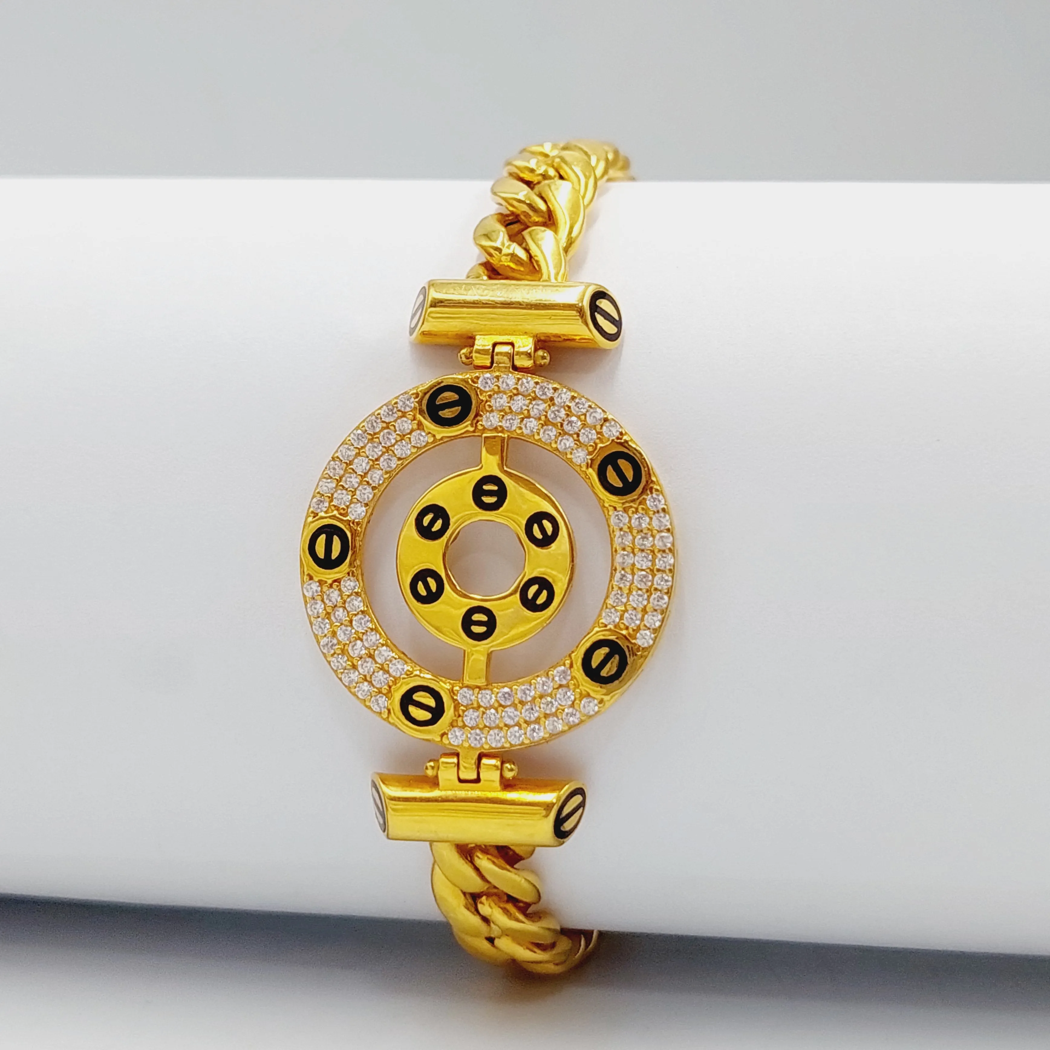Enameled & Zircon Studded Cuban Links Bracelet