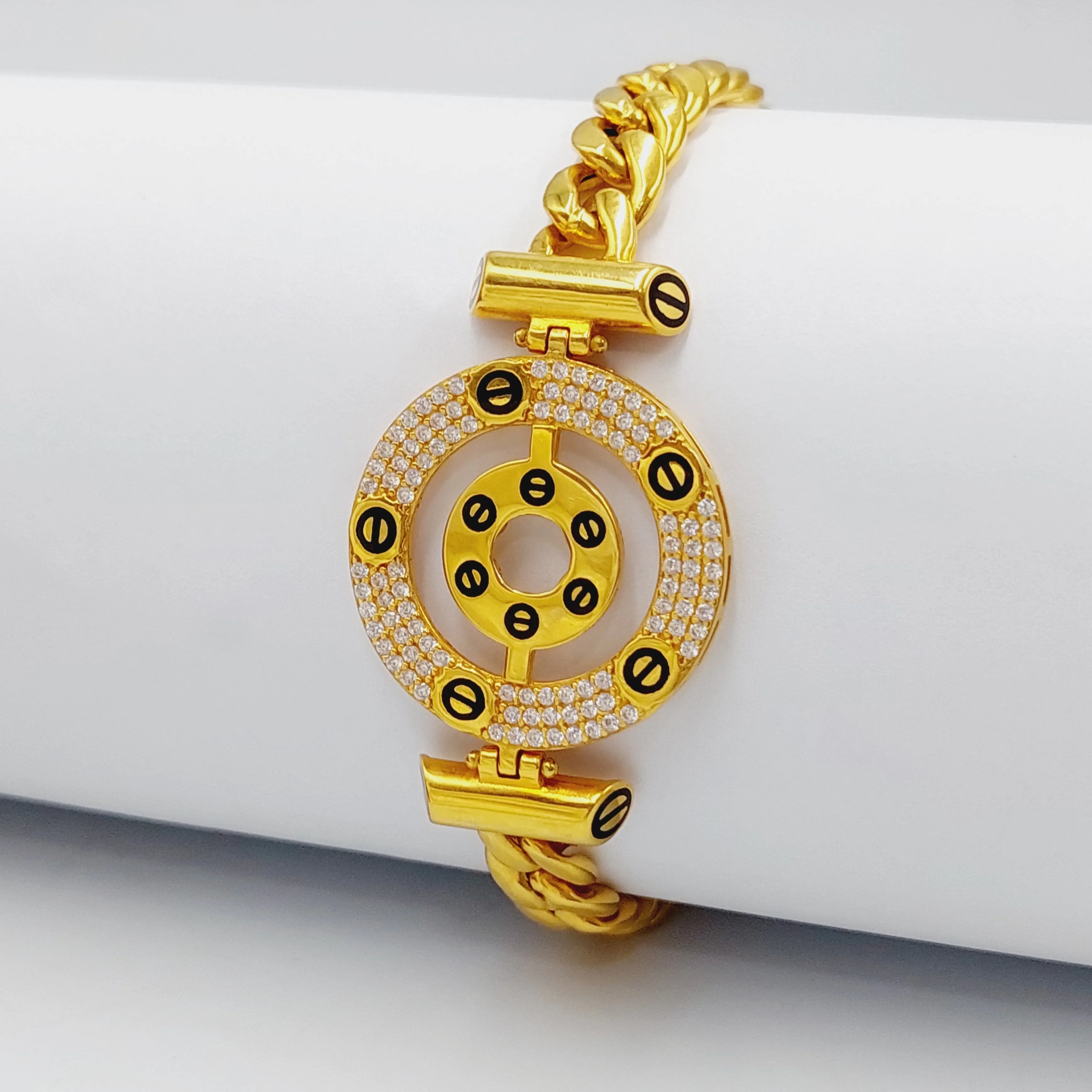 Enameled & Zircon Studded Cuban Links Bracelet