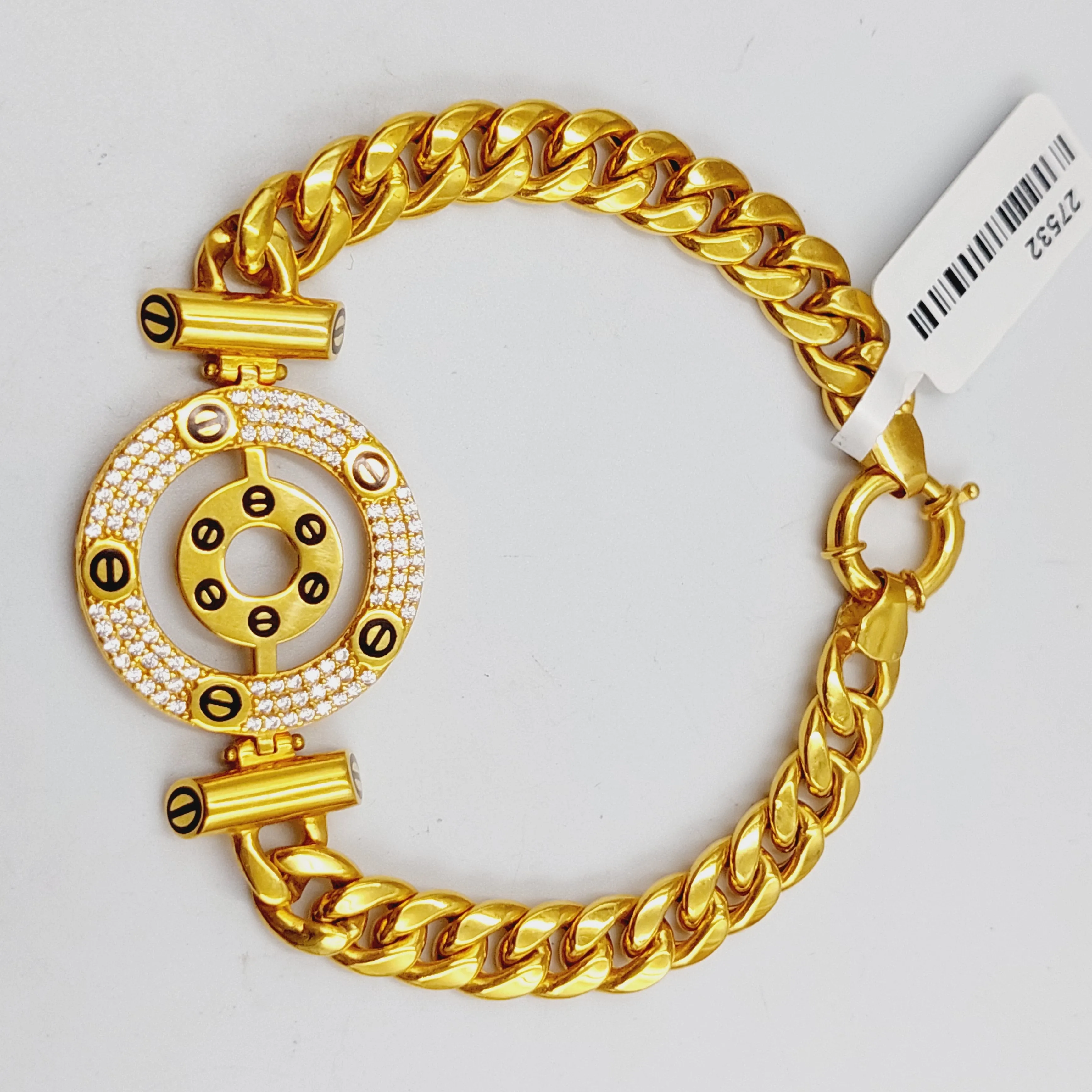 Enameled & Zircon Studded Cuban Links Bracelet