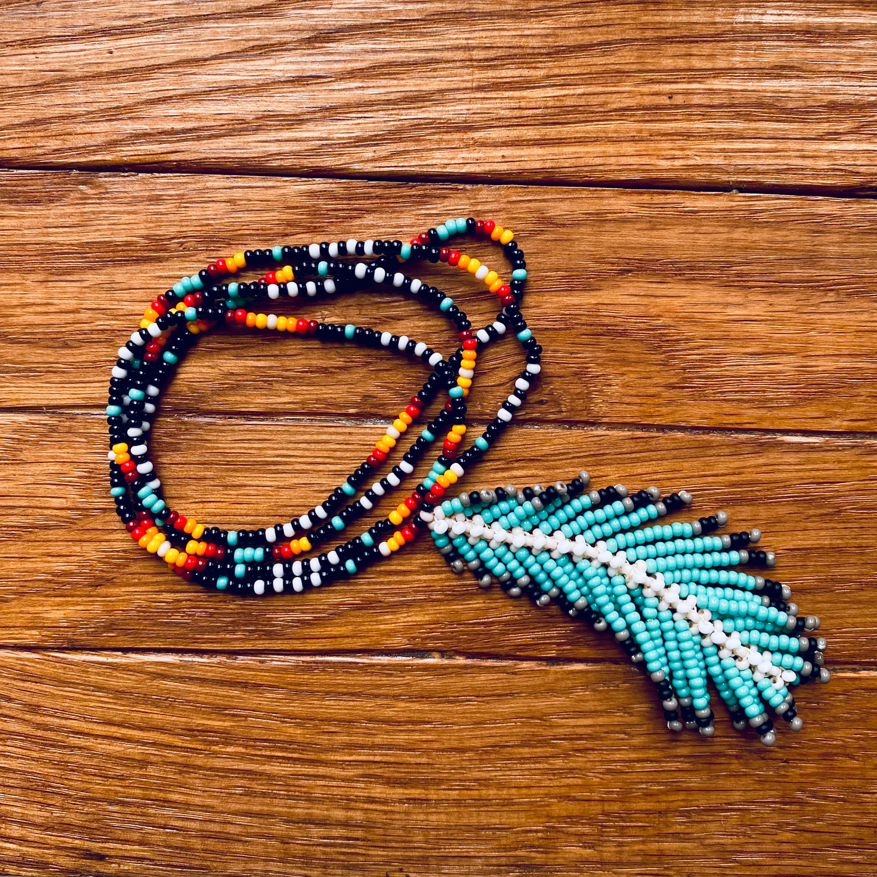 Feather Pendant seed bead Indigenous Necklace