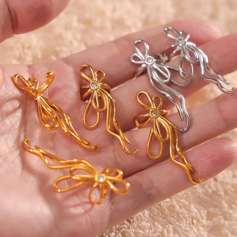 Geometric Bow Zircon Earrings in Titanium Steel