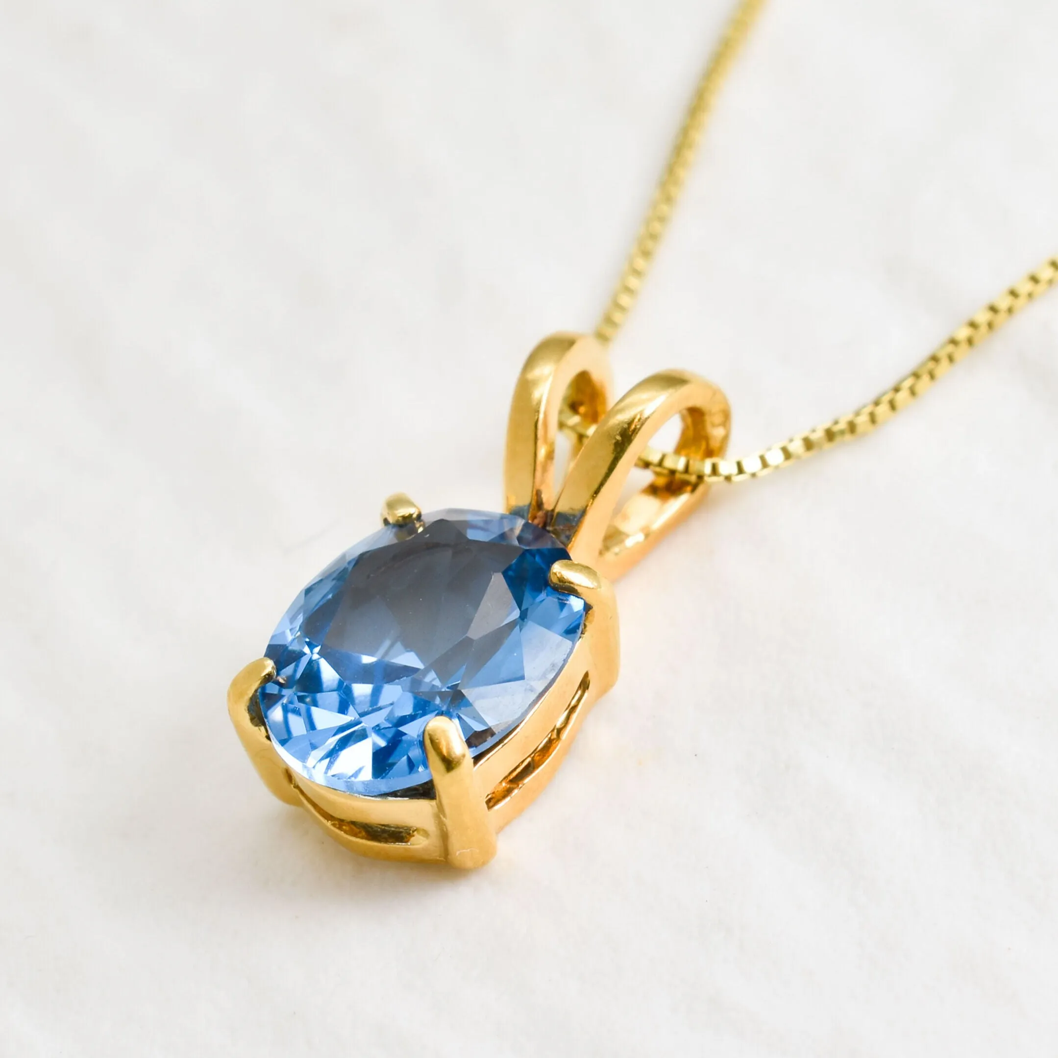 Gold Aquamarine Necklace - Blue Oval Pendant - Gold Aqua Necklace