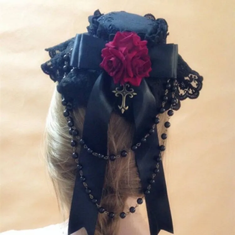 Gothic Mini Top Hat Black Fascinator Headpiece for Halloween