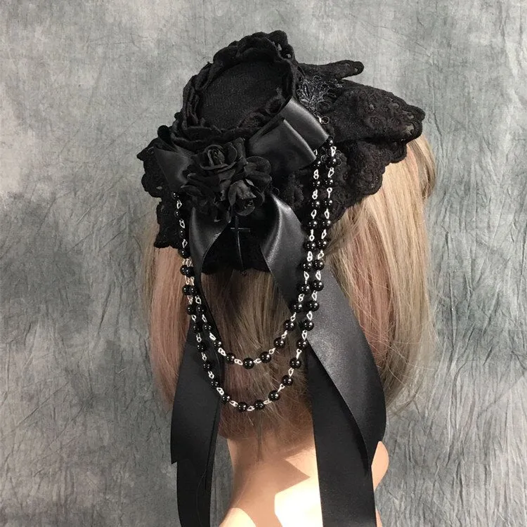 Gothic Mini Top Hat Black Fascinator Headpiece for Halloween