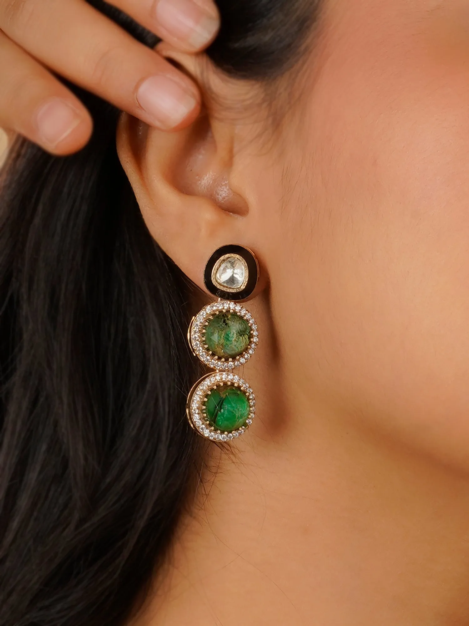 Green Color Gold Plated Contemporary Necklace Set - CC-S14