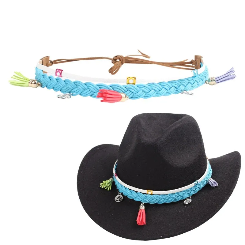 Intricate Leather Fringe Weave Hat Band