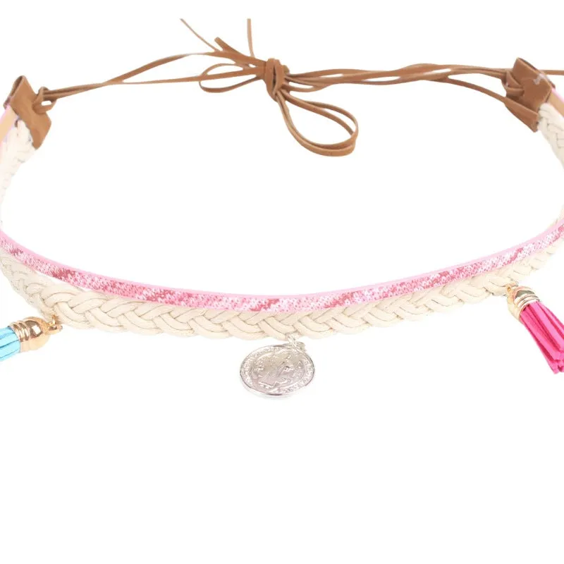 Intricate Leather Fringe Weave Hat Band