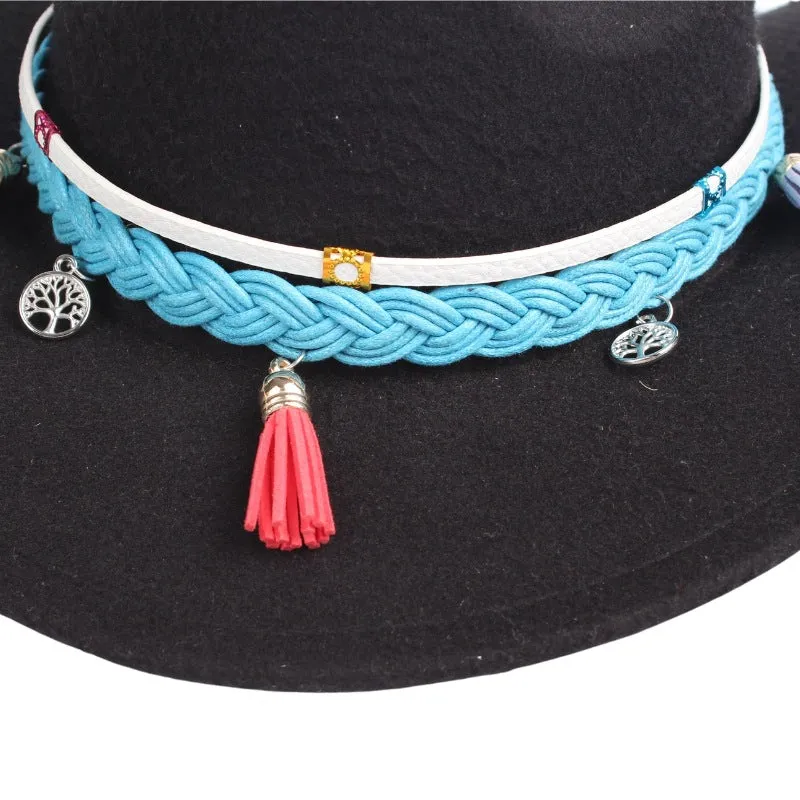 Intricate Leather Fringe Weave Hat Band