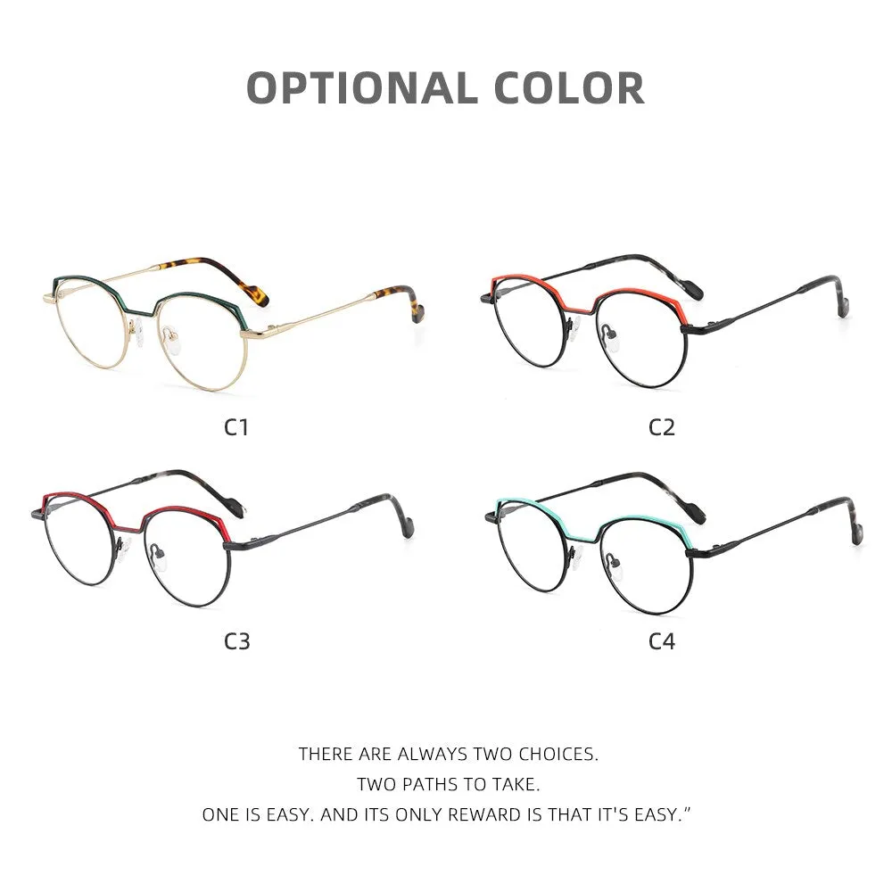 Laoyehui Women's Full Rim Round Cat Eye Acetate Alloy Reading Glasses Anti-Blue Glg9137