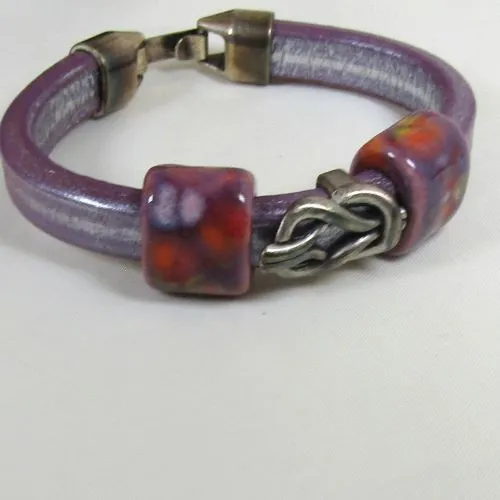 Lilac Leather Cord Bracelet with Lilac Cermaic Accents