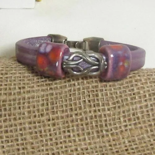 Lilac Leather Cord Bracelet with Lilac Cermaic Accents