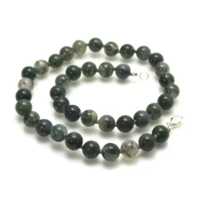 Moss Agate Knotted Necklace with Sterling Silver Trigger Clasp