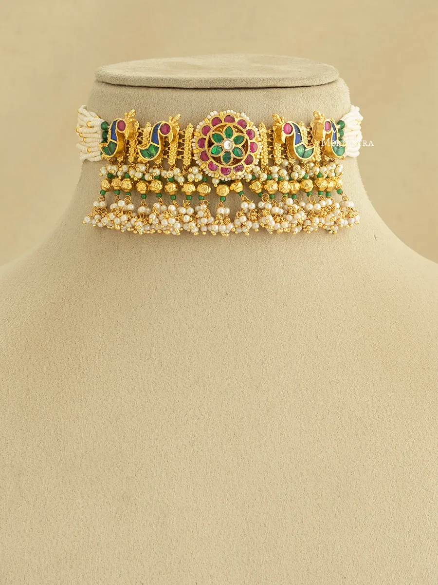 Multicolor Gold Plated Jadau Kundan Necklace Set - MS1897M