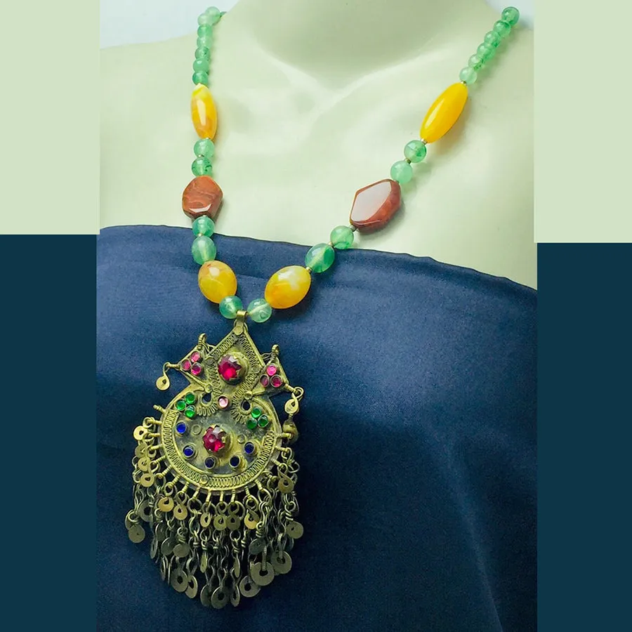 Multicolor Stone Beaded Chain Pendant Necklace