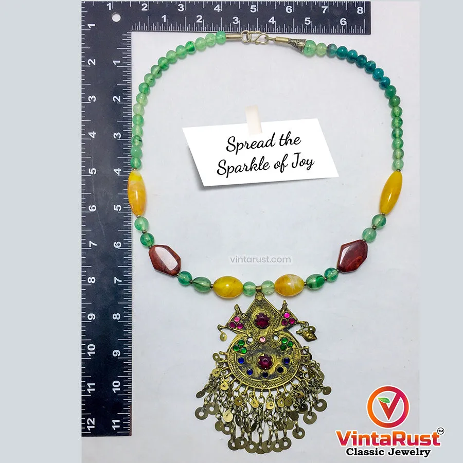 Multicolor Stone Beaded Chain Pendant Necklace