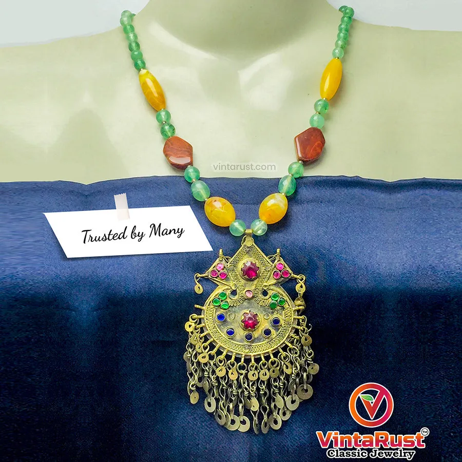 Multicolor Stone Beaded Chain Pendant Necklace