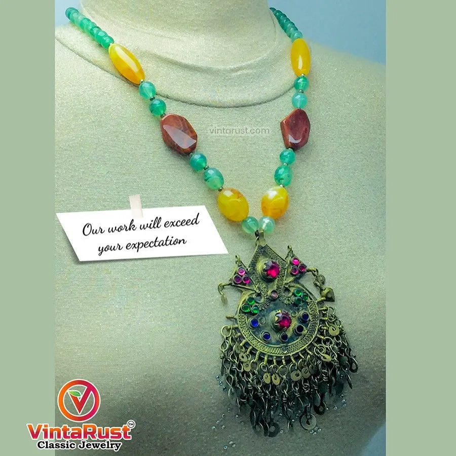 Multicolor Stone Beaded Chain Pendant Necklace